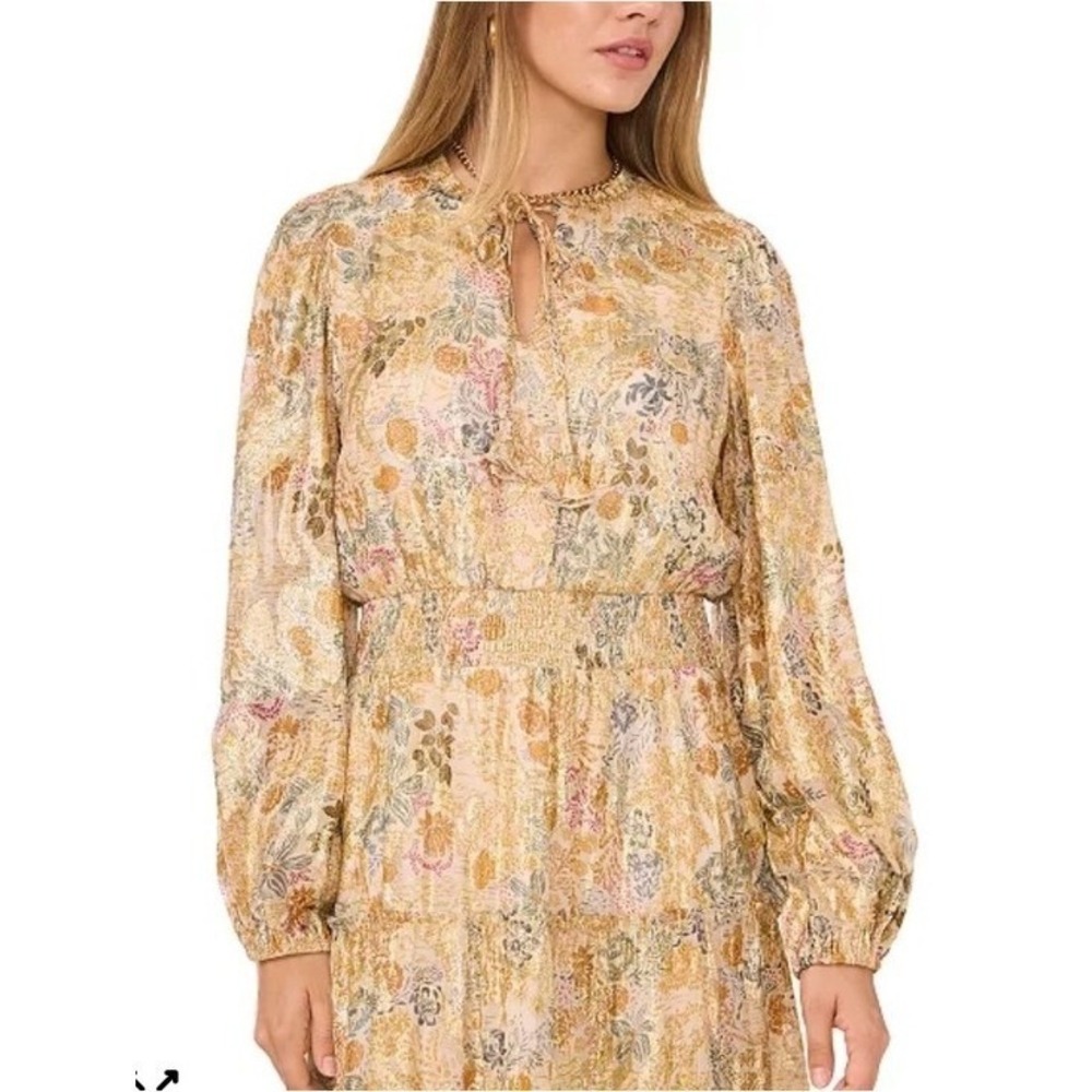 MSK Metallic Gold Floral Tiered Maxi Dress 93467194Q size M NEW - Picture 3 of 14